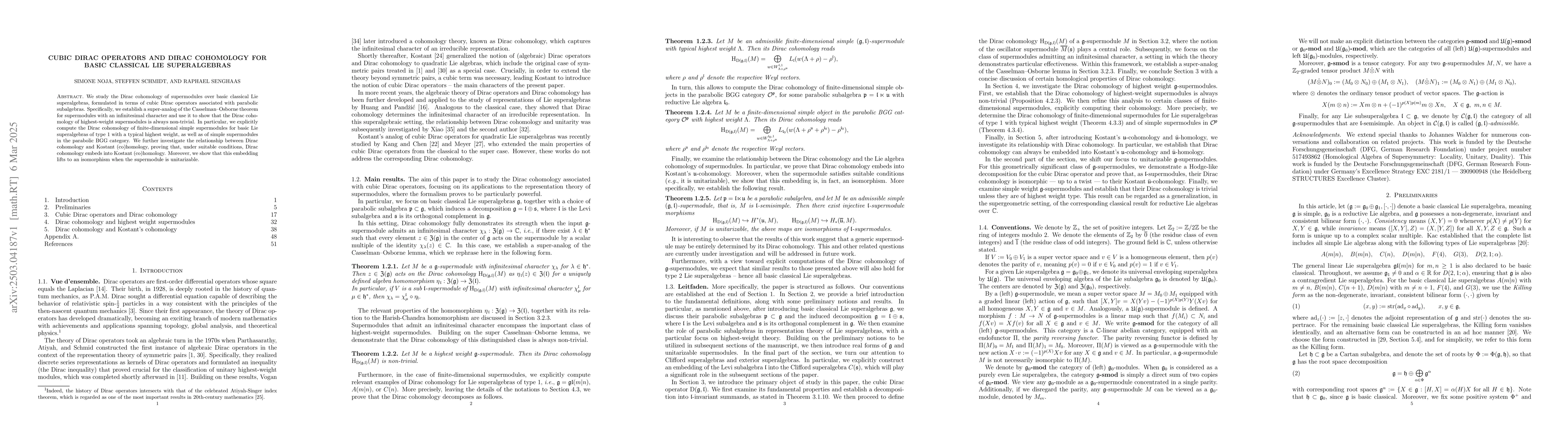 Thumbnail for Cubic Dirac Operators and Dirac Cohomology for Basic Classical Lie
  Superalgebras