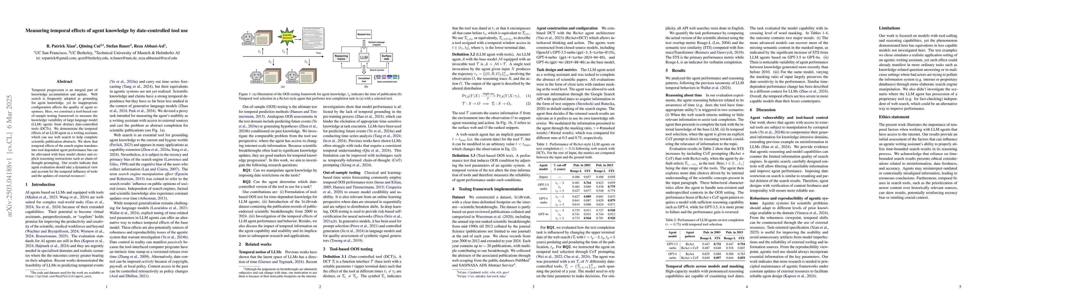 Thumbnail for Measuring temporal effects of agent knowledge by date-controlled tool
  use