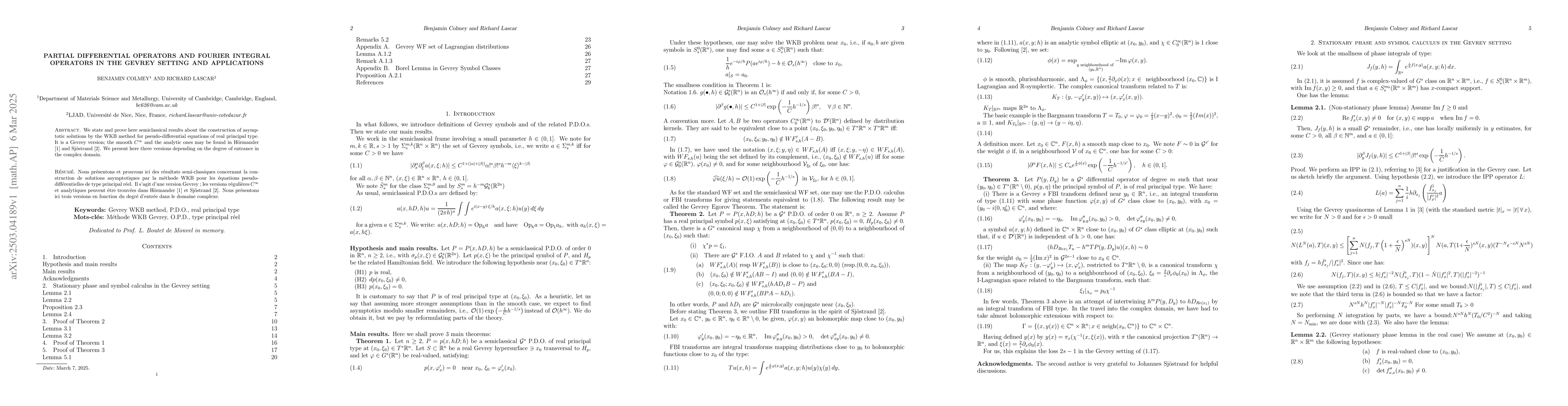 Thumbnail for Partial Differential Operators and Fourier Integral Operators in the
  Gevrey setting and applications