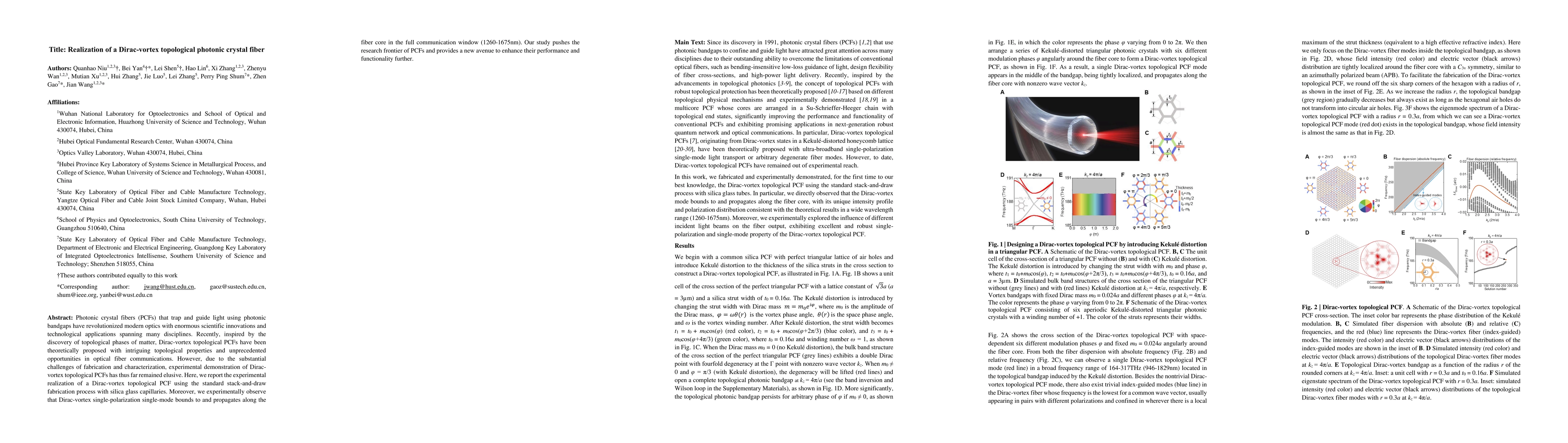 Thumbnail for Realization of a Dirac-vortex topological photonic crystal fiber