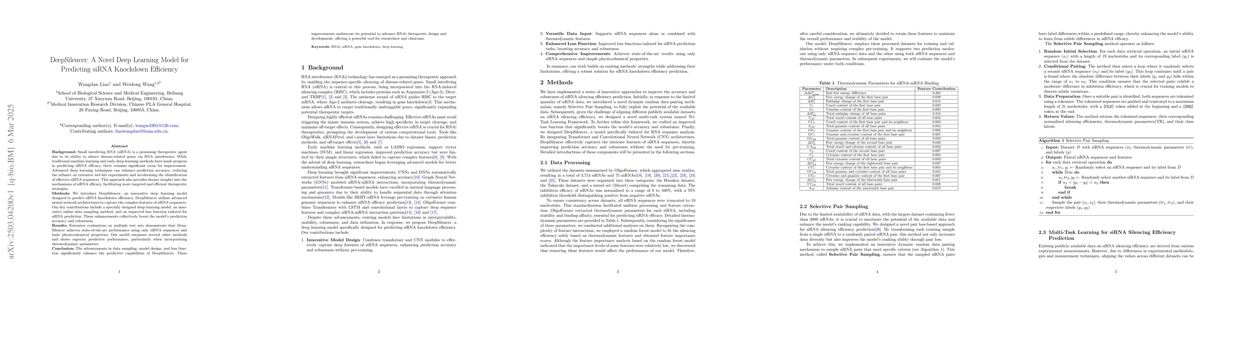 Thumbnail for DeepSilencer: A Novel Deep Learning Model for Predicting siRNA Knockdown
  Efficiency
