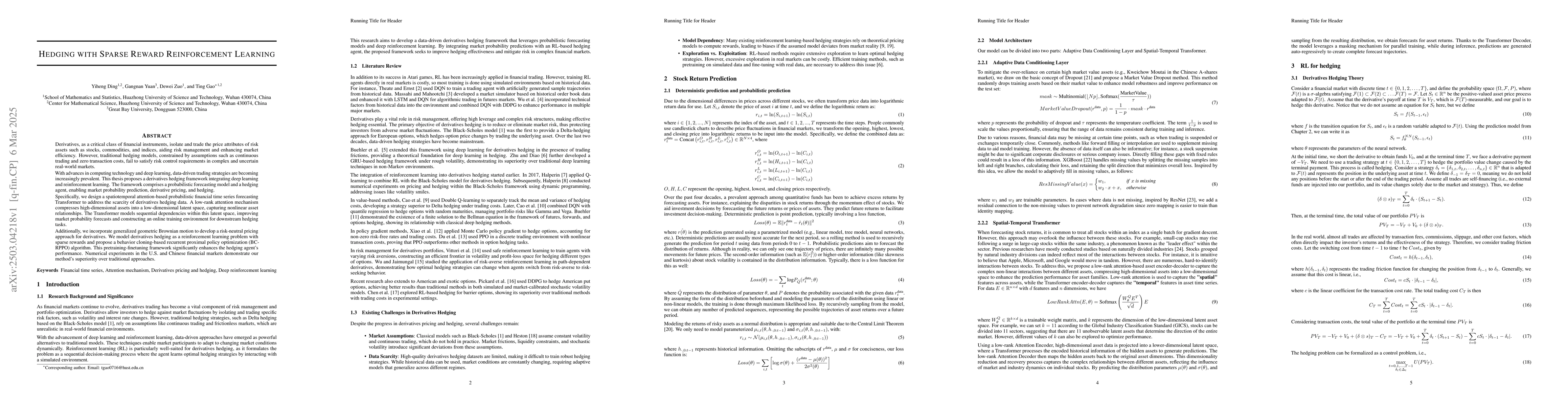 Thumbnail for Hedging with Sparse Reward Reinforcement Learning