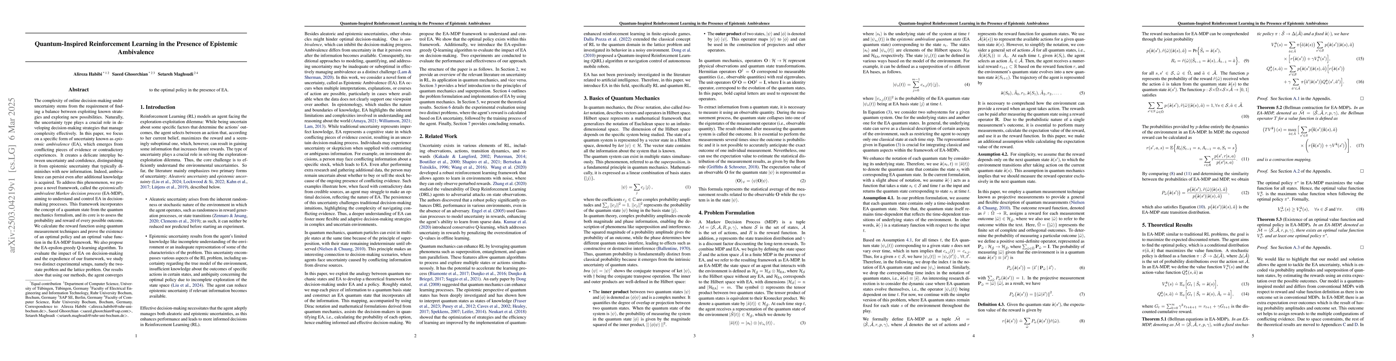 Thumbnail for Quantum-Inspired Reinforcement Learning in the Presence of Epistemic
  Ambivalence