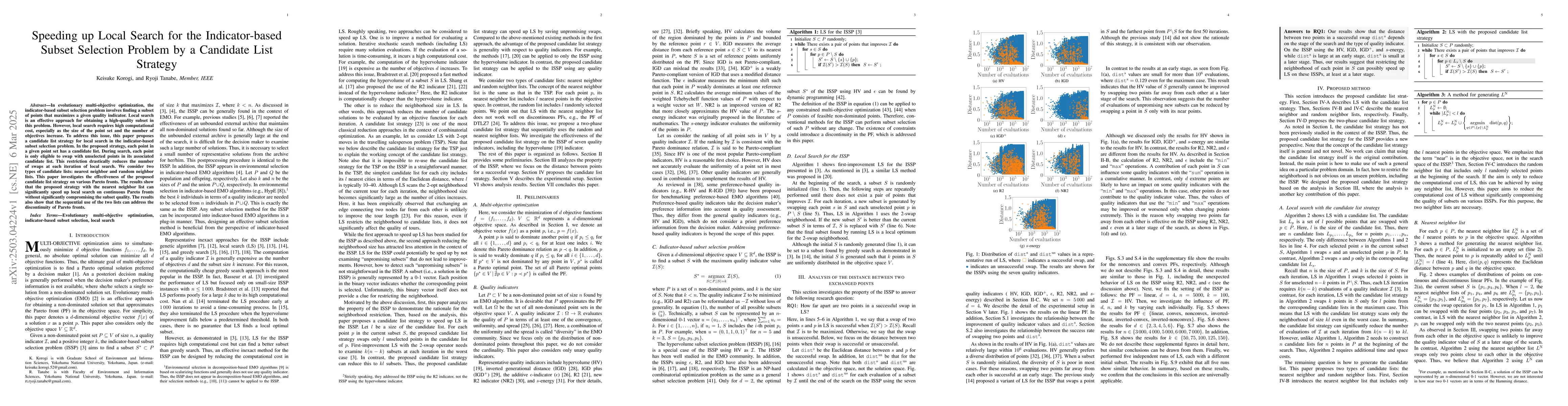 Thumbnail for Speeding up Local Search for the Indicator-based Subset Selection
  Problem by a Candidate List Strategy