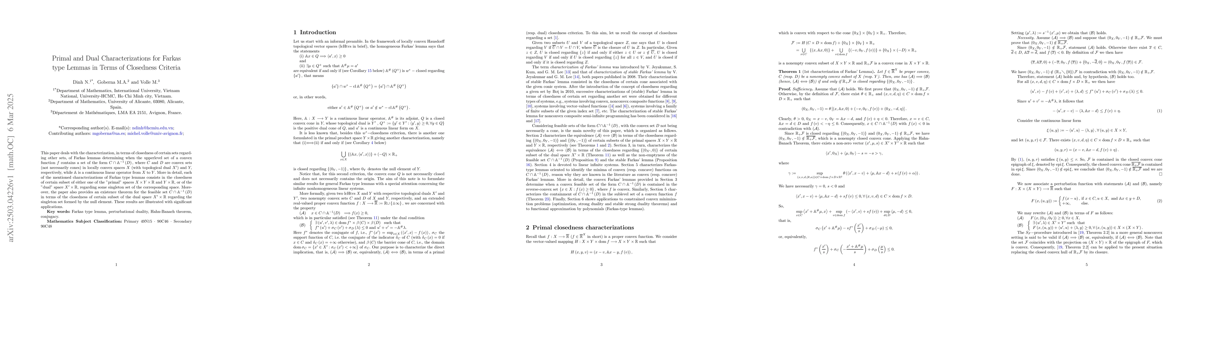 Thumbnail for Primal and Dual Characterizations for Farkas type Lemmas in Terms of
  Closedness Criteria