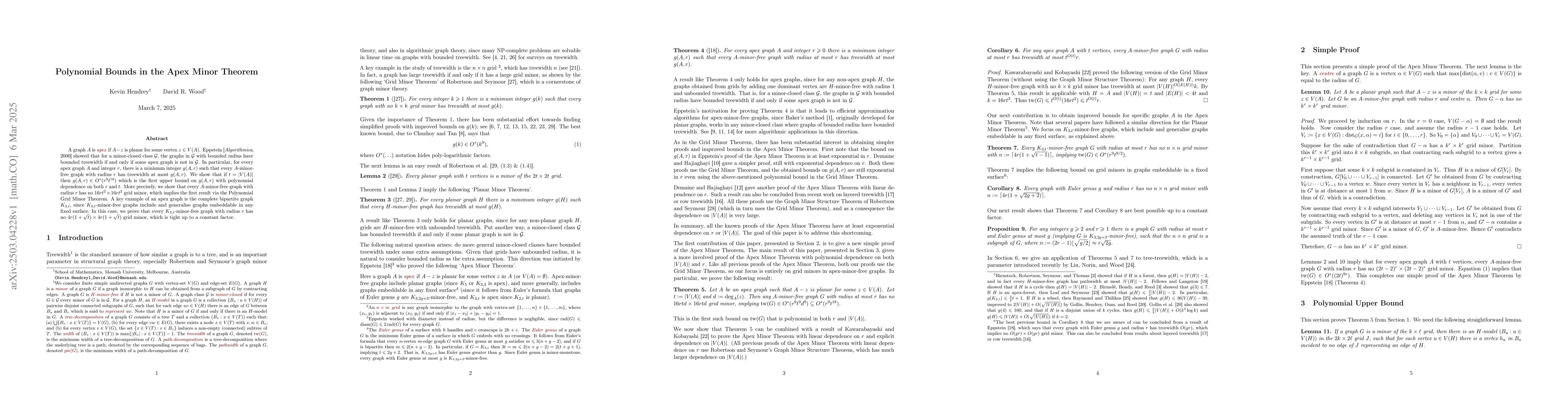 Thumbnail for Polynomial Bounds in the Apex Minor Theorem