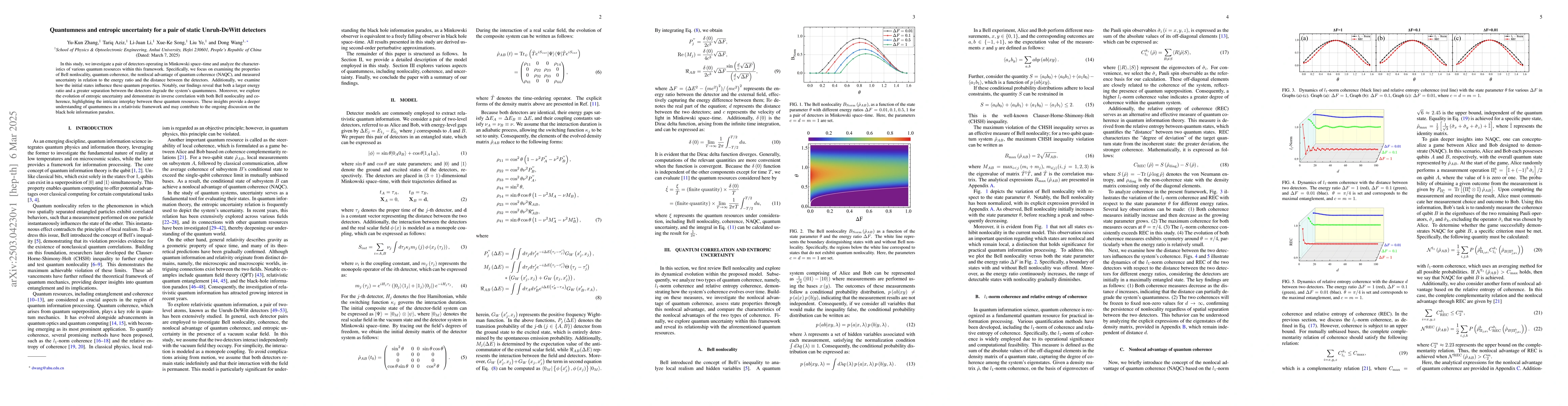 Thumbnail for Quantumness and entropic uncertainty for a pair of static Unruh-DeWitt
  detectors