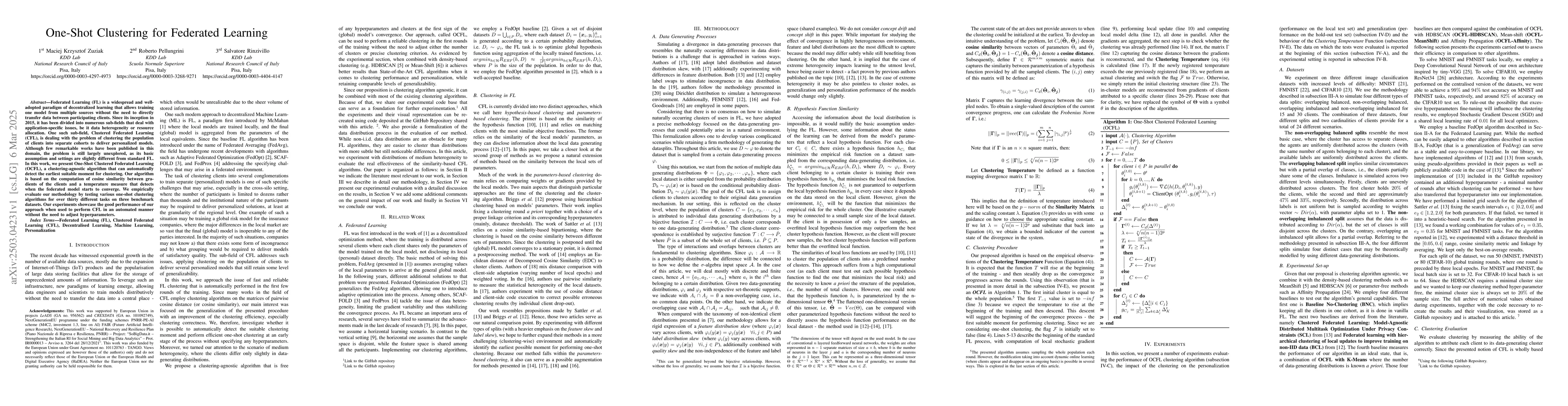 Thumbnail for One-Shot Clustering for Federated Learning