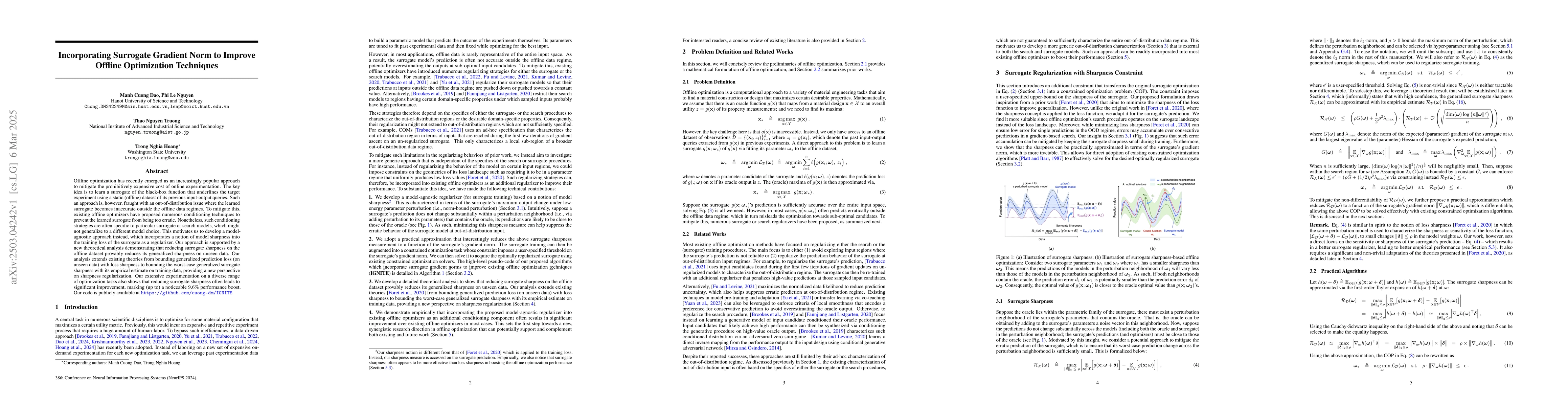 Thumbnail for Incorporating Surrogate Gradient Norm to Improve Offline Optimization
  Techniques