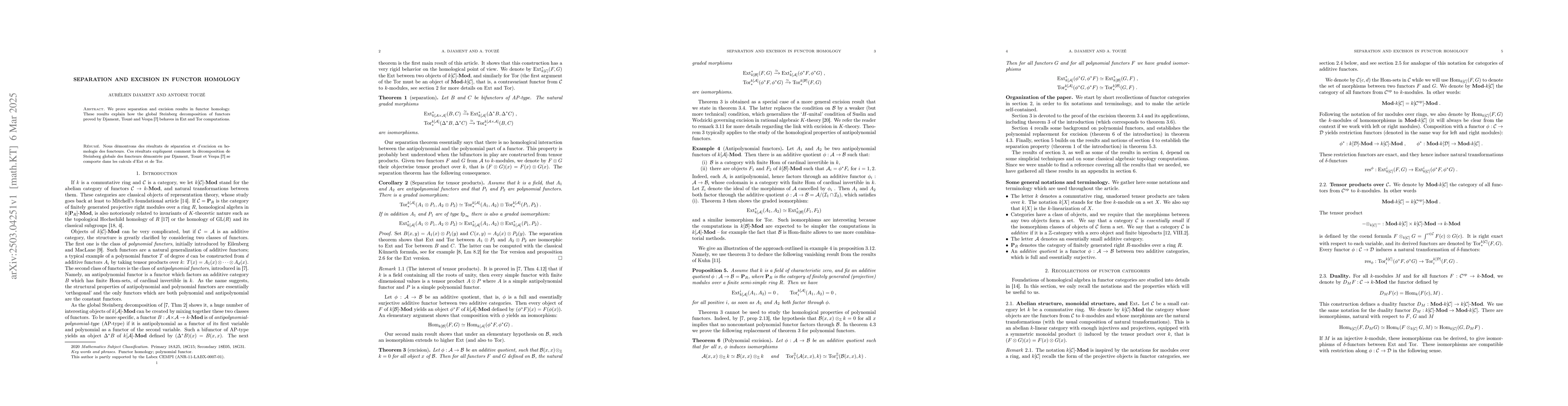 Thumbnail for Separation and excision in functor homology