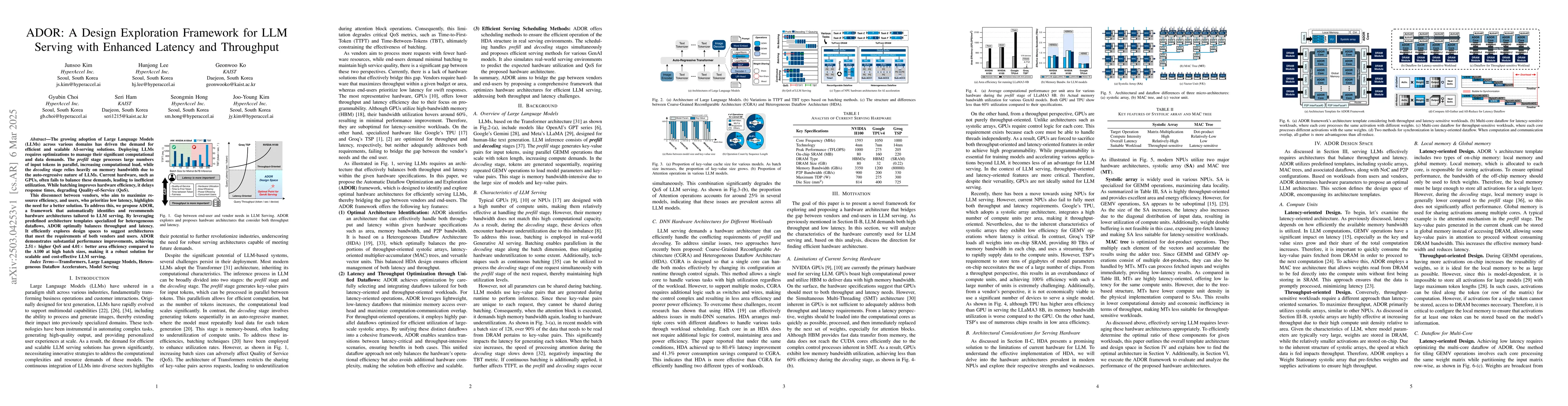 Thumbnail for ADOR: A Design Exploration Framework for LLM Serving with Enhanced
  Latency and Throughput