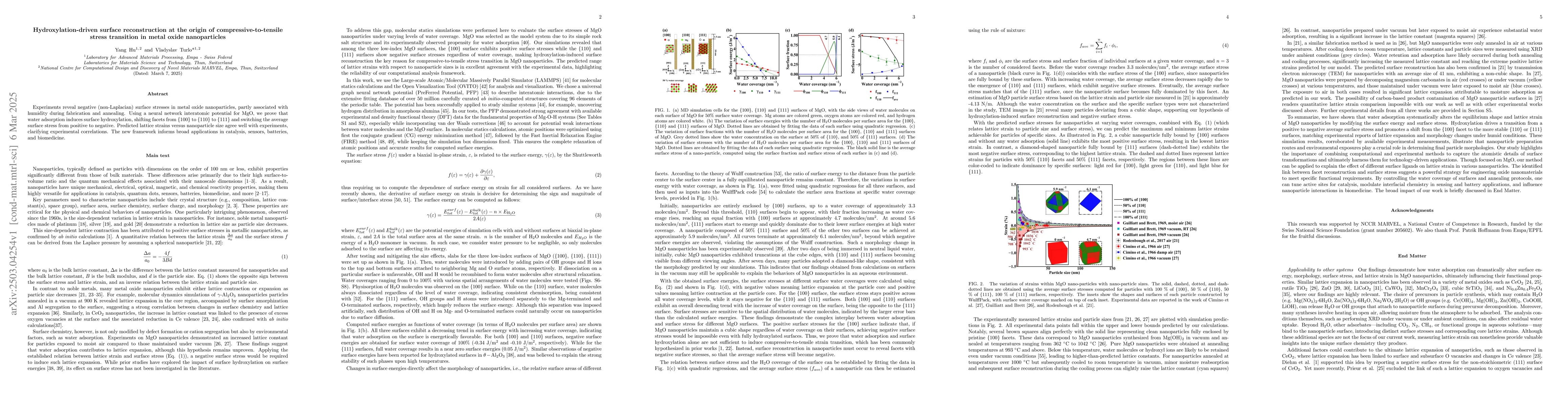 Thumbnail for Hydroxylation-driven surface reconstruction at the origin of
  compressive-to-tensile stress transition in metal oxide nanoparticles