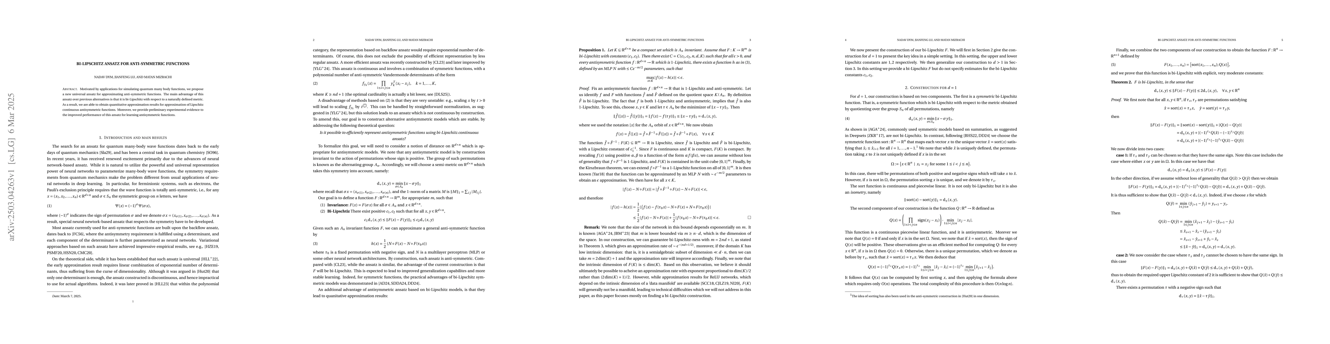 Thumbnail for Bi-Lipschitz Ansatz for Anti-Symmetric Functions