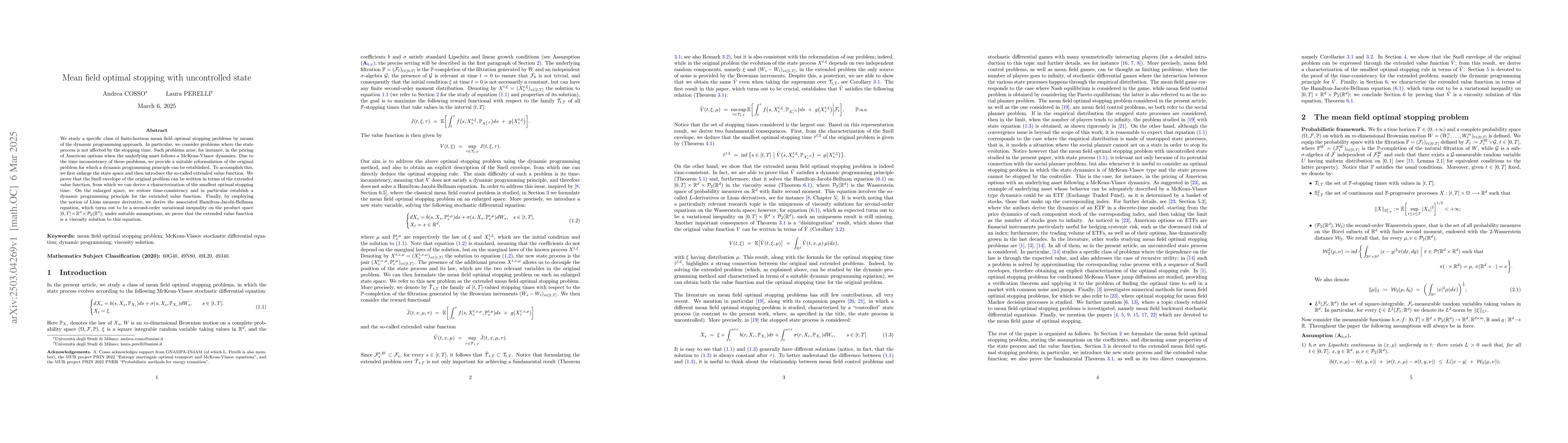 Thumbnail for Mean field optimal stopping with uncontrolled state