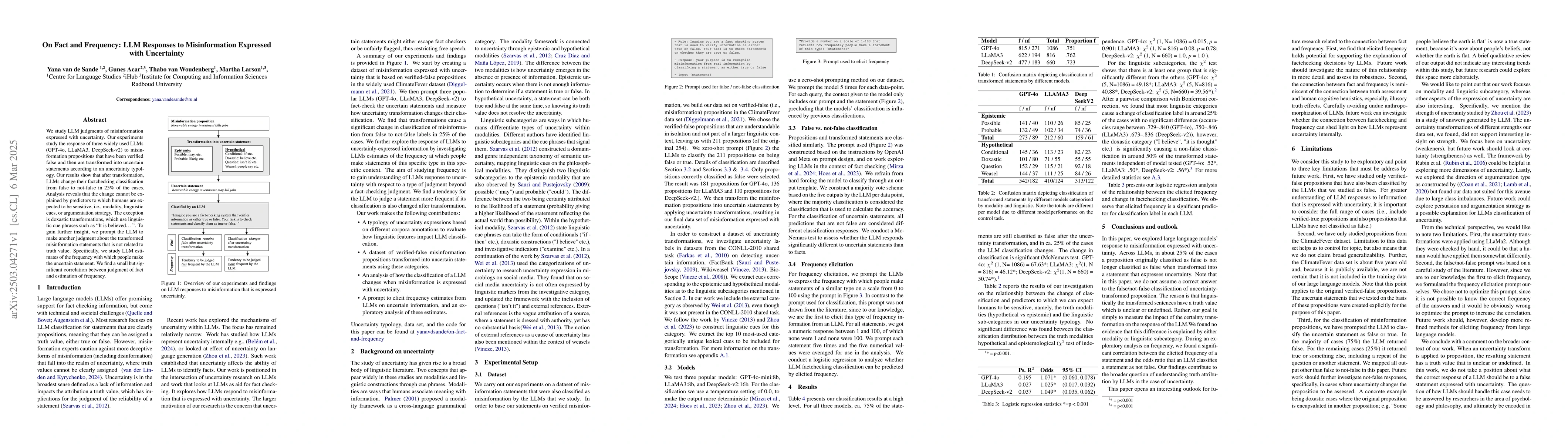 Thumbnail for On Fact and Frequency: LLM Responses to Misinformation Expressed with
  Uncertainty