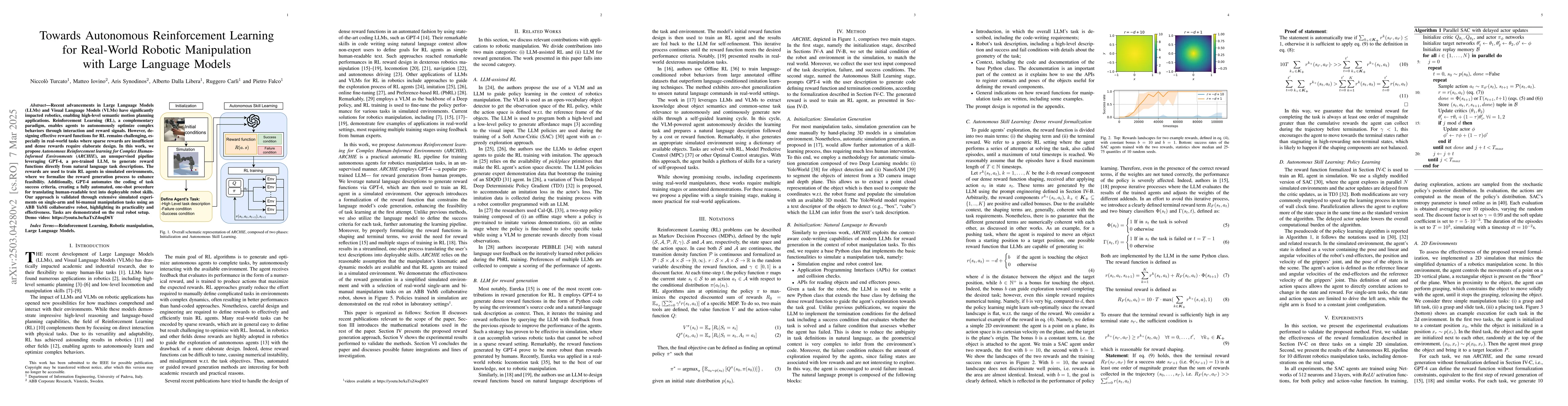 Thumbnail for Towards Autonomous Reinforcement Learning for Real-World Robotic
  Manipulation with Large Language Models