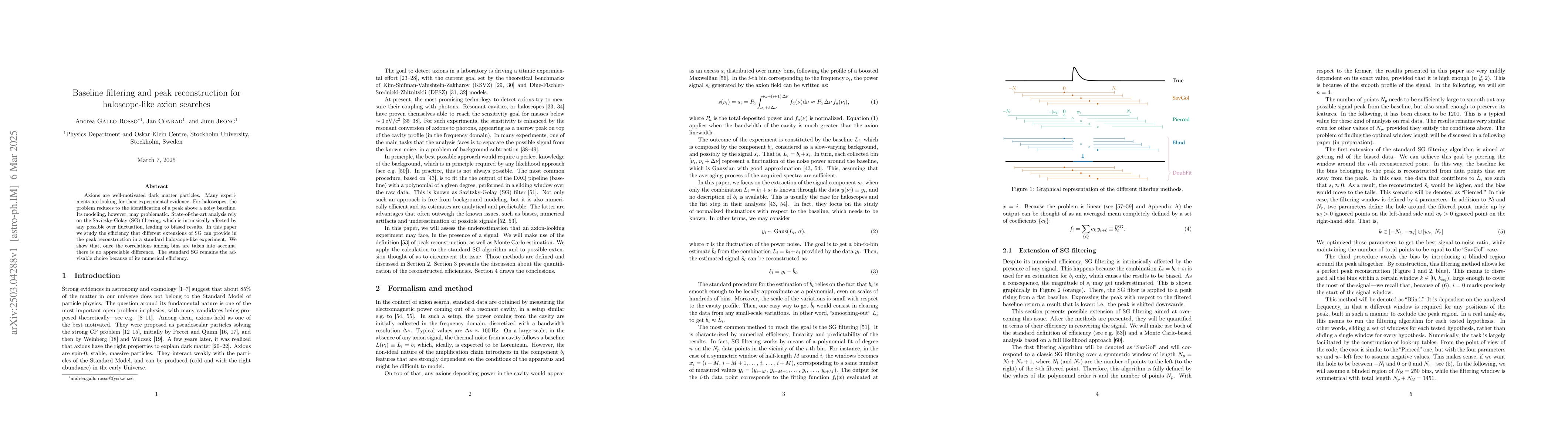 Thumbnail for Baseline filtering and peak reconstruction for haloscope-like axion
  searches