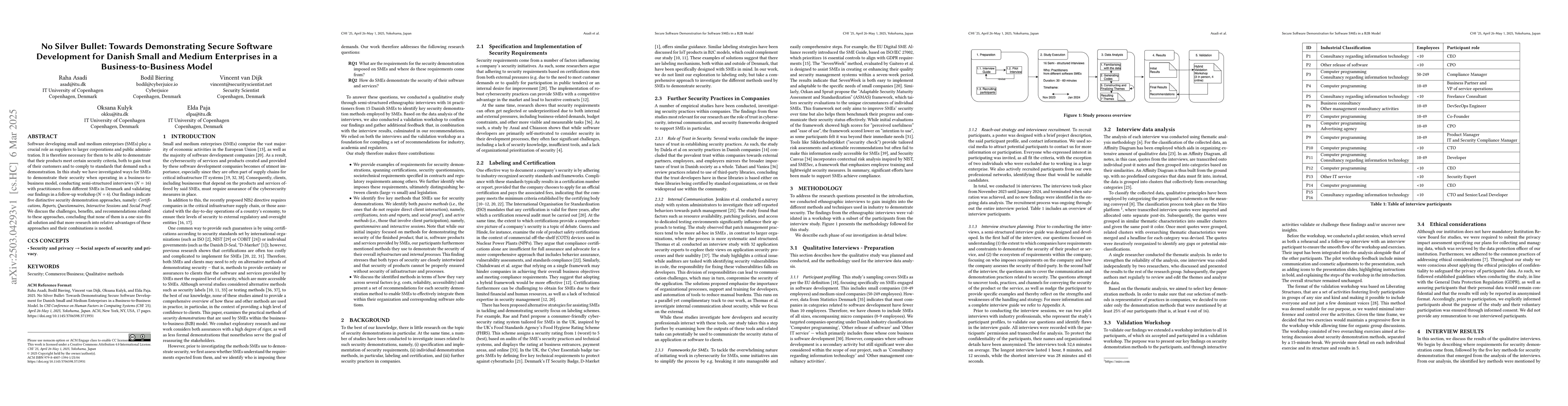 Thumbnail for No Silver Bullet: Towards Demonstrating Secure Software Development for
  Danish Small and Medium Enterprises in a Business-to-Business Model