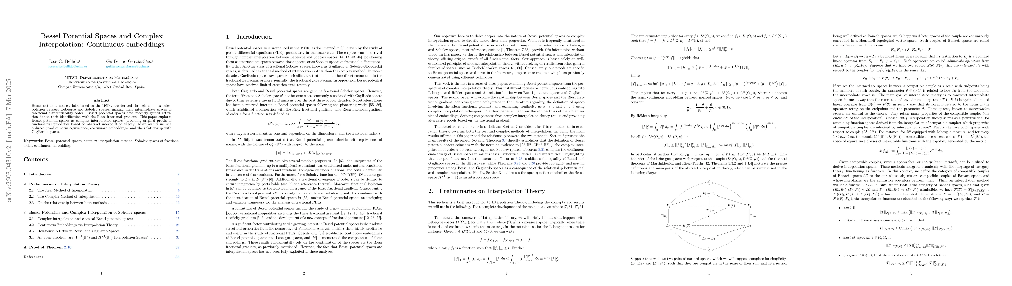 Thumbnail for Bessel Potential Spaces and Complex Interpolation: Continuous embeddings
