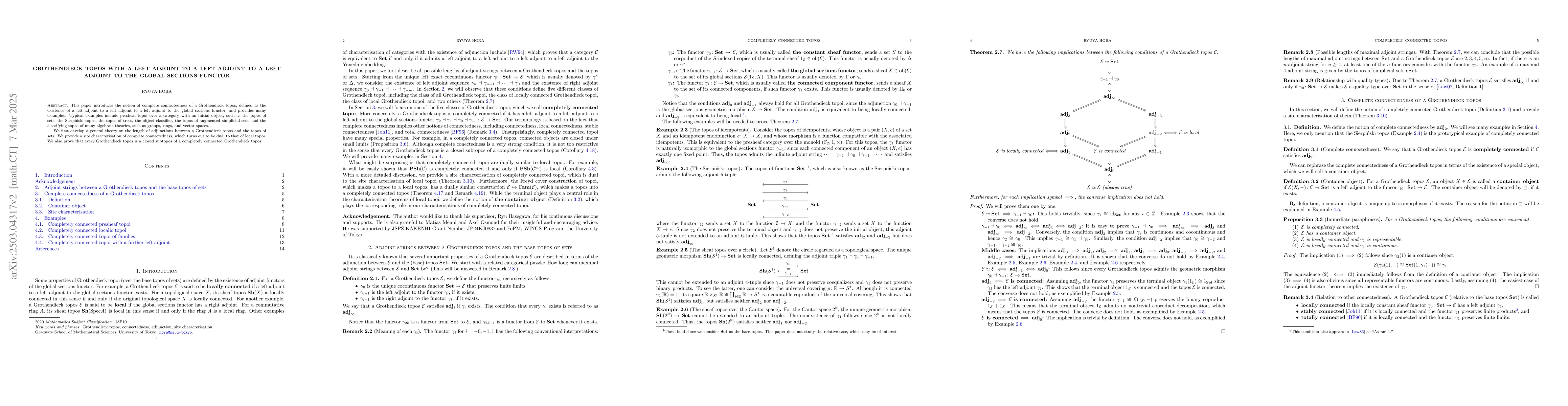 Thumbnail for Grothendieck topos with a left adjoint to a left adjoint to a left
  adjoint to the global sections functor