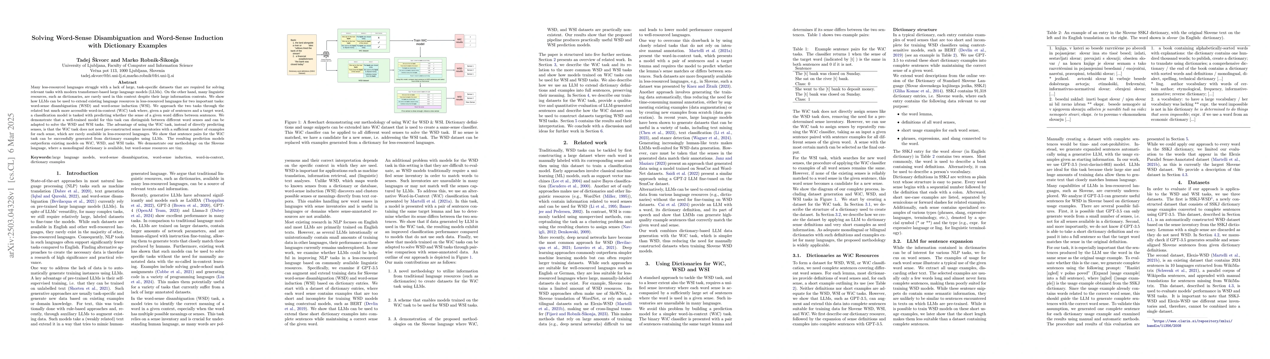 Thumbnail for Solving Word-Sense Disambiguation and Word-Sense Induction with
  Dictionary Examples