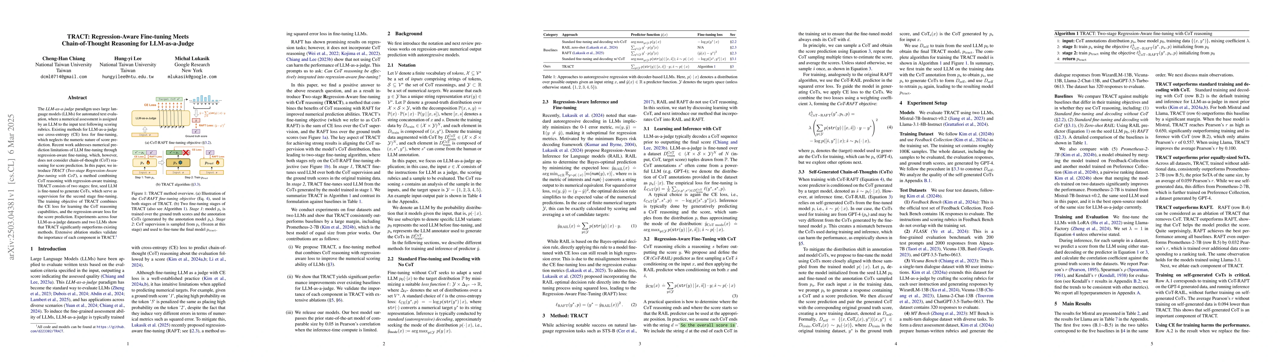 Thumbnail for TRACT: Regression-Aware Fine-tuning Meets Chain-of-Thought Reasoning for
  LLM-as-a-Judge