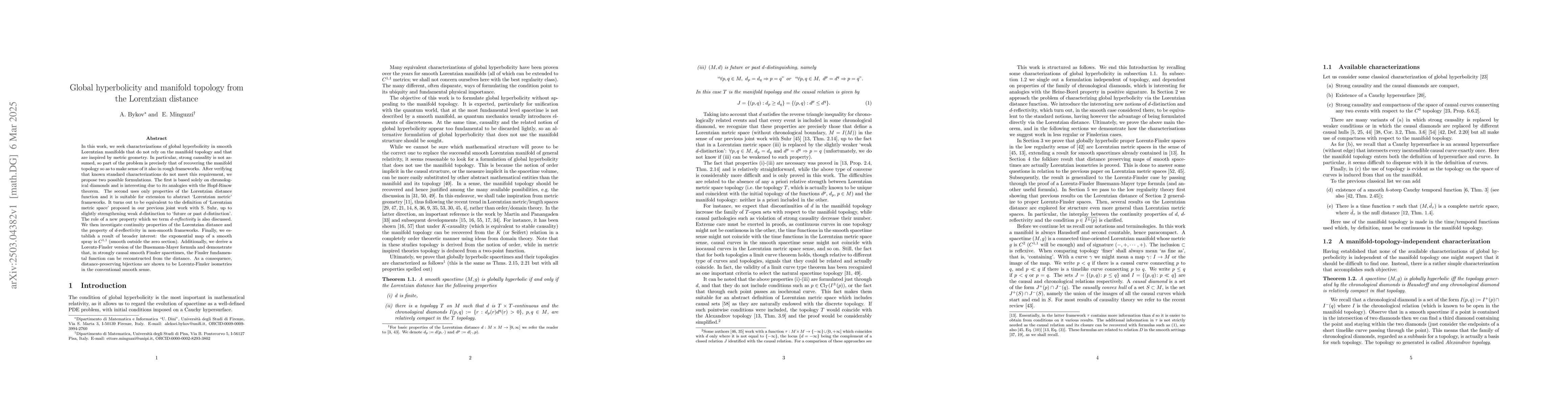 Thumbnail for Global hyperbolicity and manifold topology from the Lorentzian distance