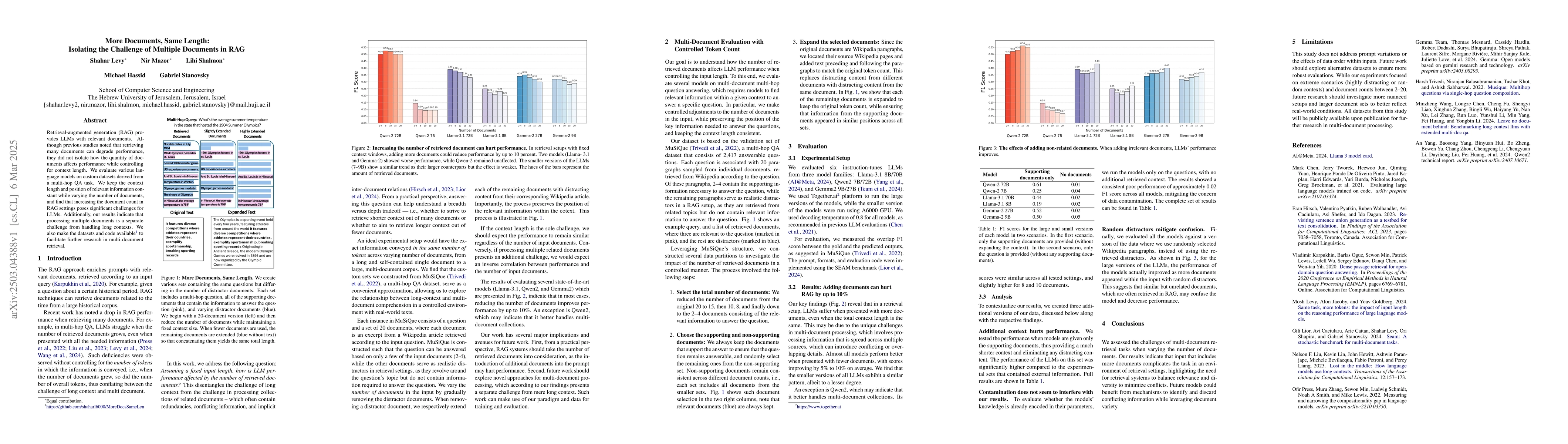 Thumbnail for More Documents, Same Length: Isolating the Challenge of Multiple
  Documents in RAG
