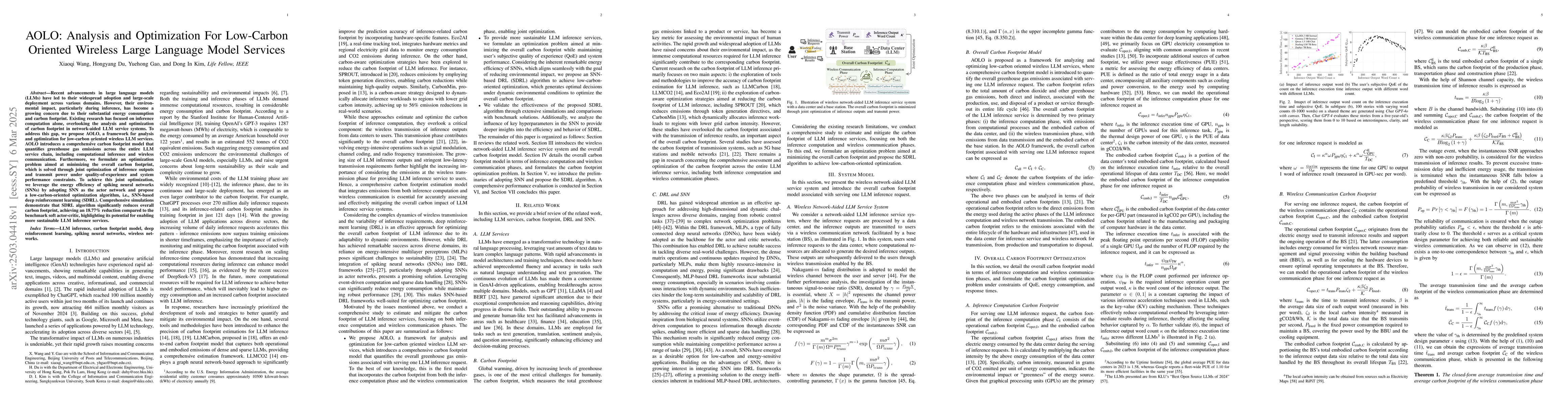 Thumbnail for AOLO: Analysis and Optimization For Low-Carbon Oriented Wireless Large
  Language Model Services