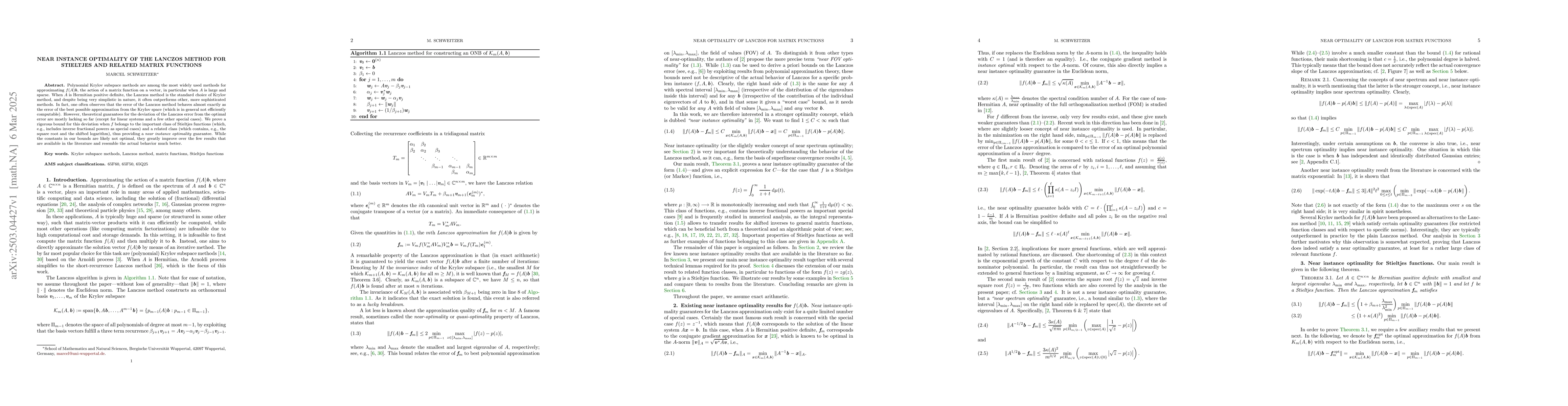 Thumbnail for Near instance optimality of the Lanczos method for Stieltjes and related
  matrix functions