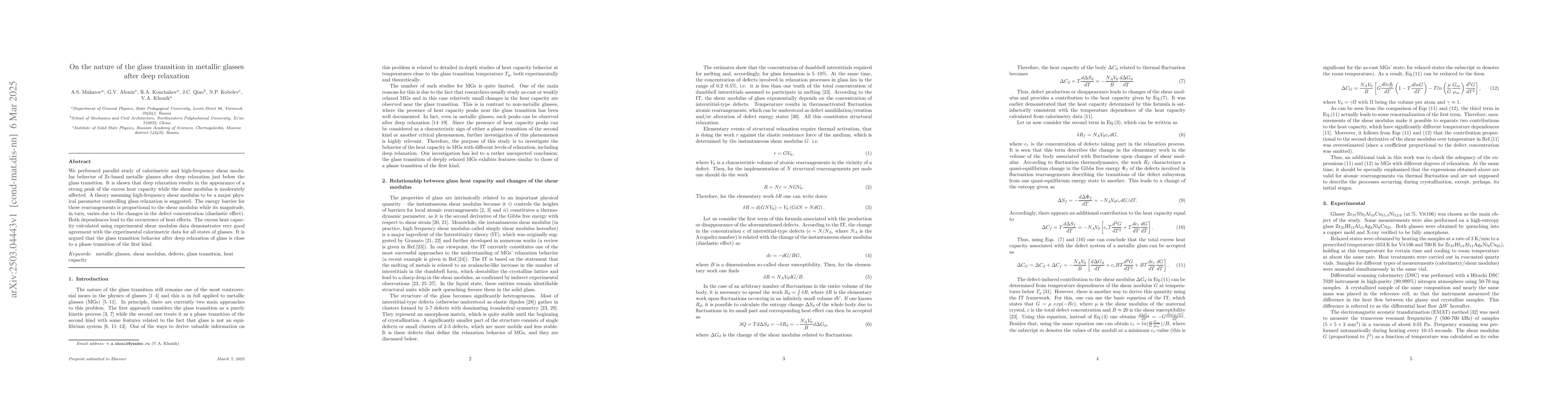 Thumbnail for On the nature of the glass transition in metallic glasses after deep
  relaxation