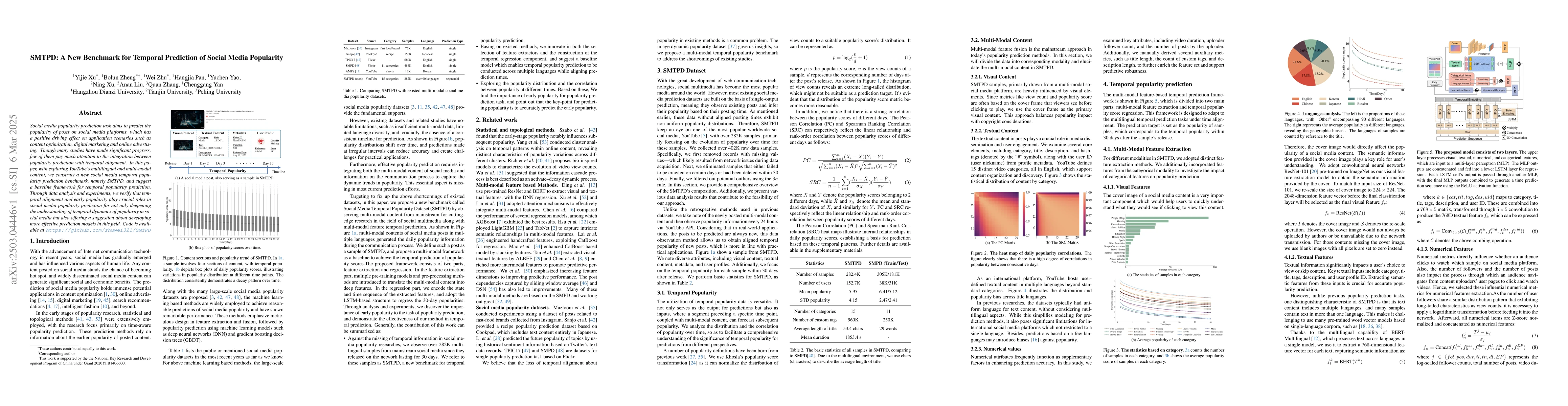 Thumbnail for SMTPD: A New Benchmark for Temporal Prediction of Social Media
  Popularity