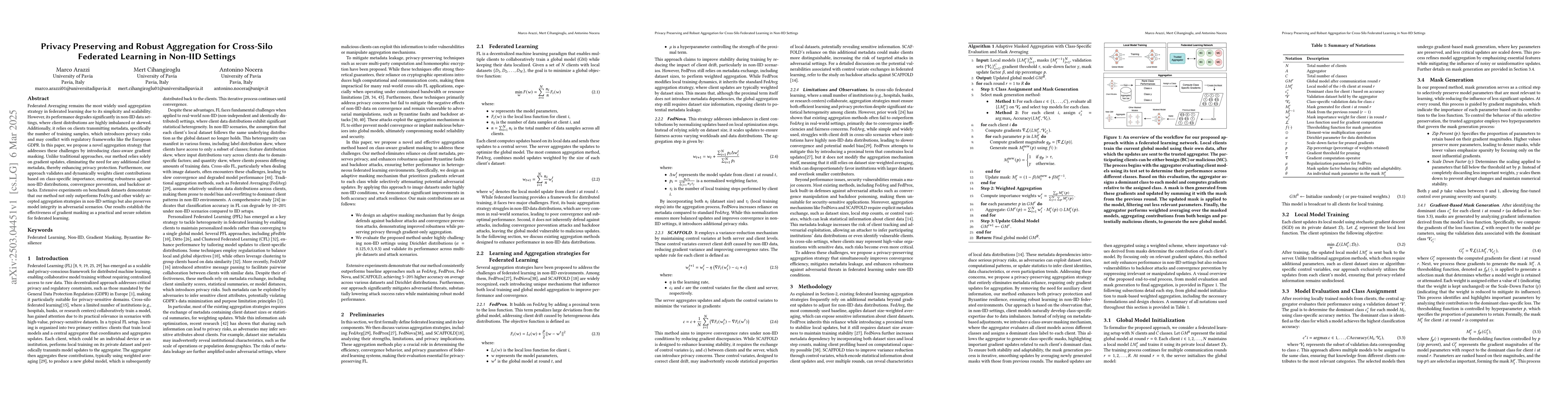 Thumbnail for Privacy Preserving and Robust Aggregation for Cross-Silo Federated
  Learning in Non-IID Settings