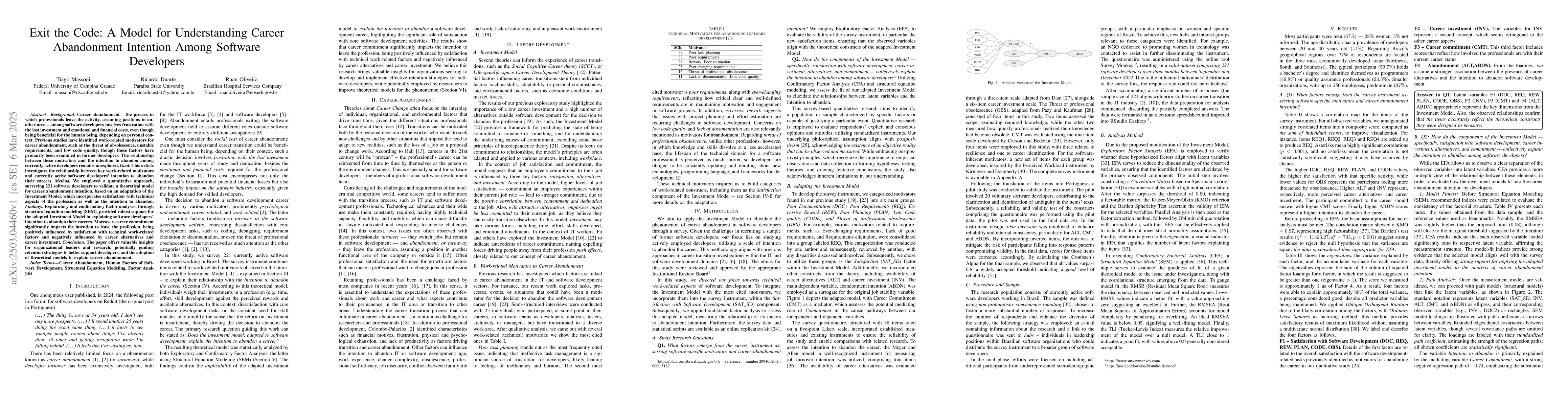 Thumbnail for Exit the Code: A Model for Understanding Career Abandonment Intention
  Among Software Developers