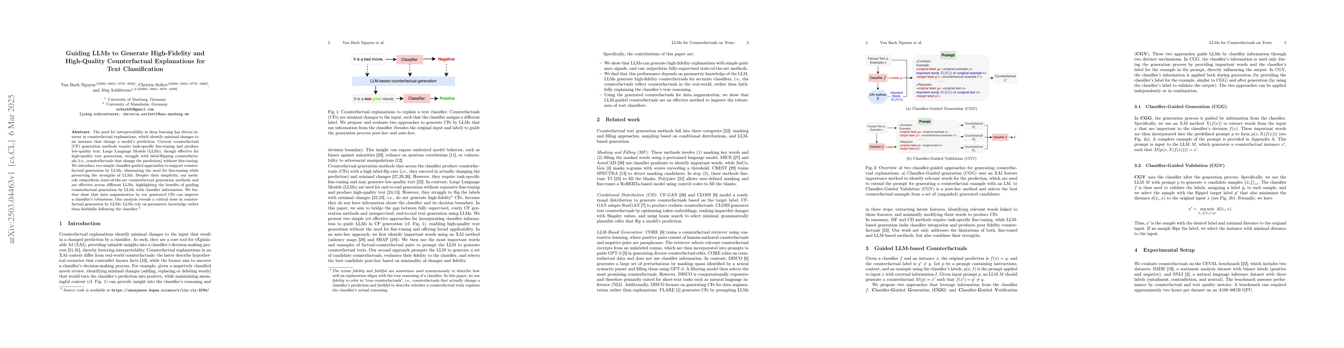 Thumbnail for Guiding LLMs to Generate High-Fidelity and High-Quality Counterfactual
  Explanations for Text Classification
