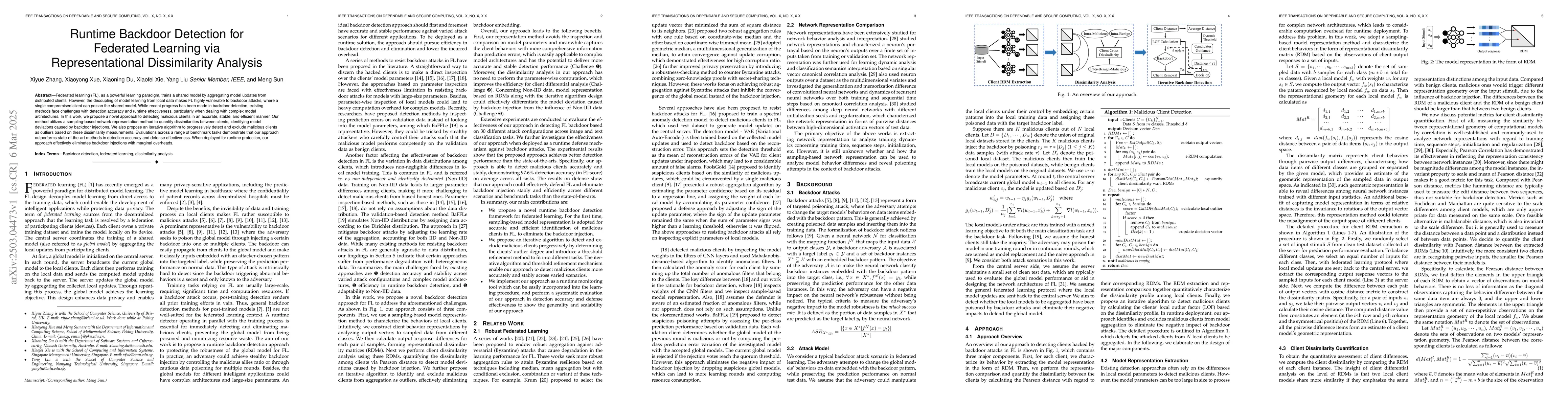Thumbnail for Runtime Backdoor Detection for Federated Learning via Representational
  Dissimilarity Analysis