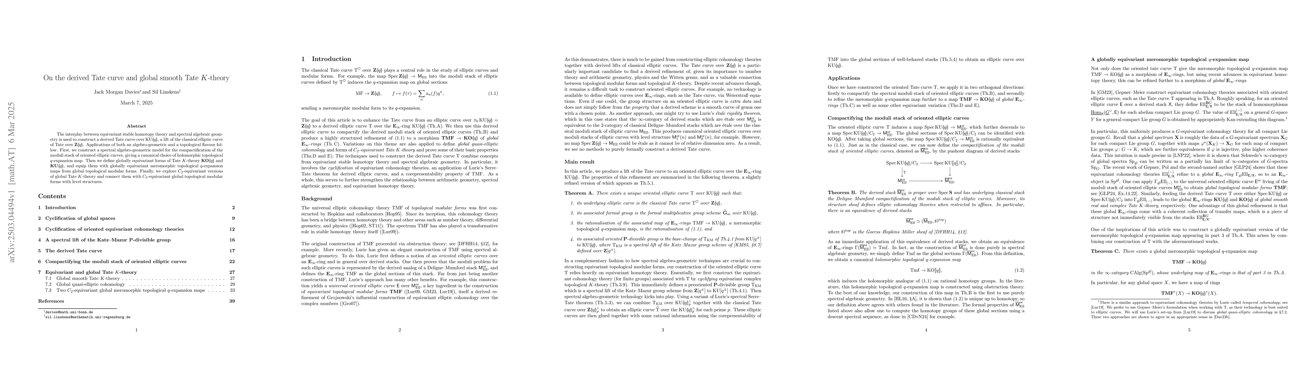 Thumbnail for On the derived Tate curve and global smooth Tate $K$-theory