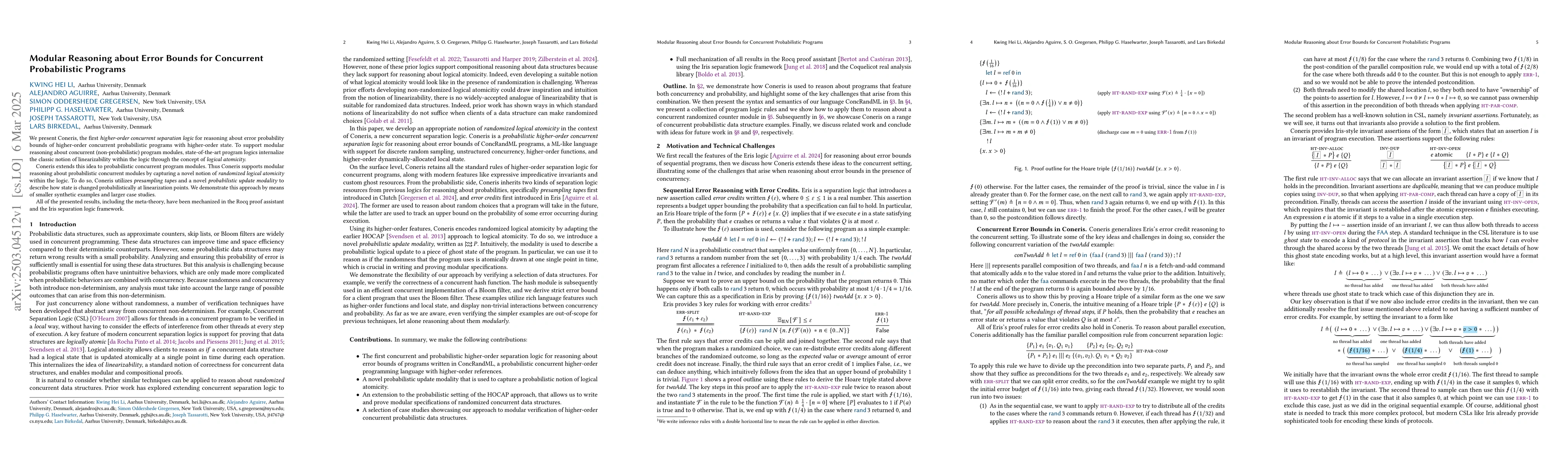 Thumbnail for Modular Reasoning about Error Bounds for Concurrent Probabilistic
  Programs