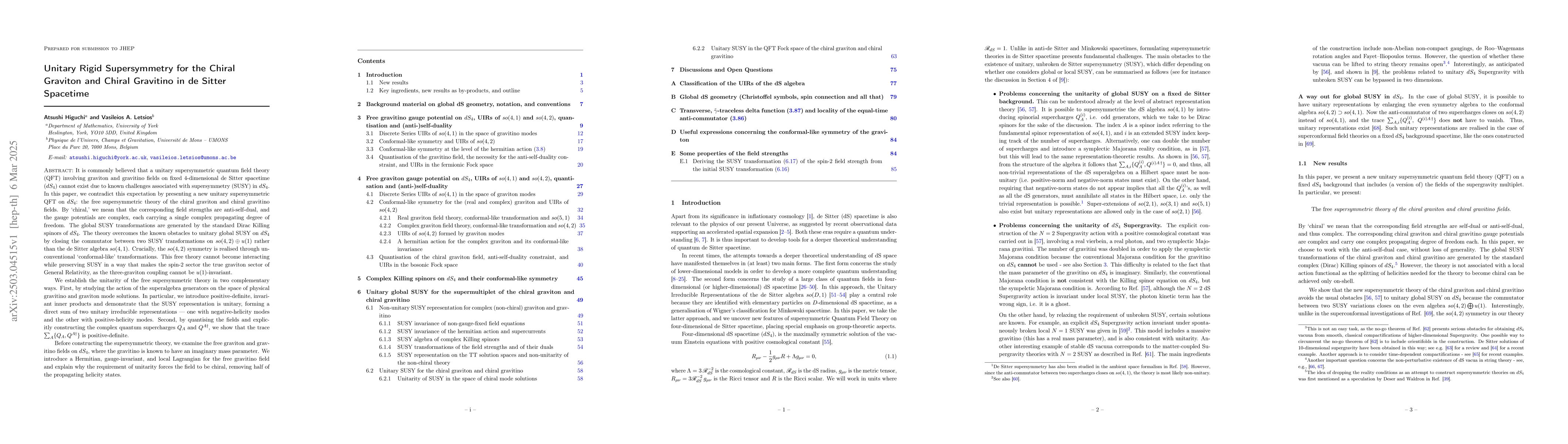 Thumbnail for Unitary Rigid Supersymmetry for the Chiral Graviton and Chiral Gravitino
  in de Sitter Spacetime