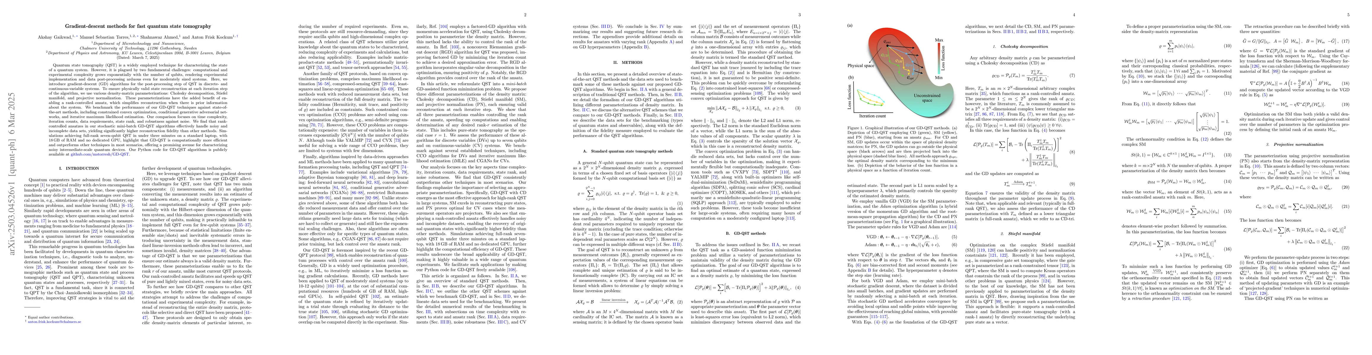 Thumbnail for Gradient-descent methods for fast quantum state tomography