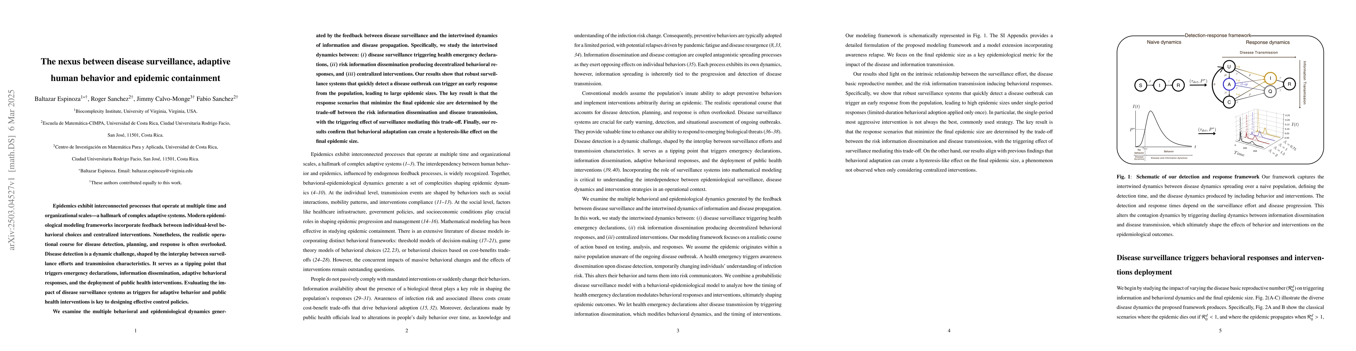 Thumbnail for The nexus between disease surveillance, adaptive human behavior and
  epidemic containment