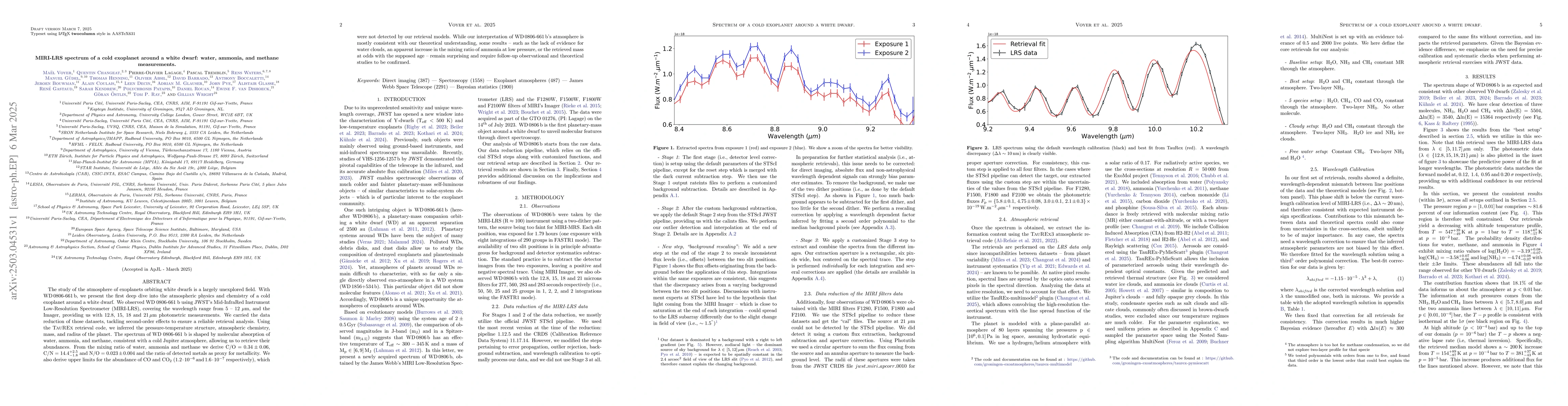 Thumbnail for MIRI-LRS spectrum of a cold exoplanet around a white dwarf: water,
  ammonia, and methane measurements
