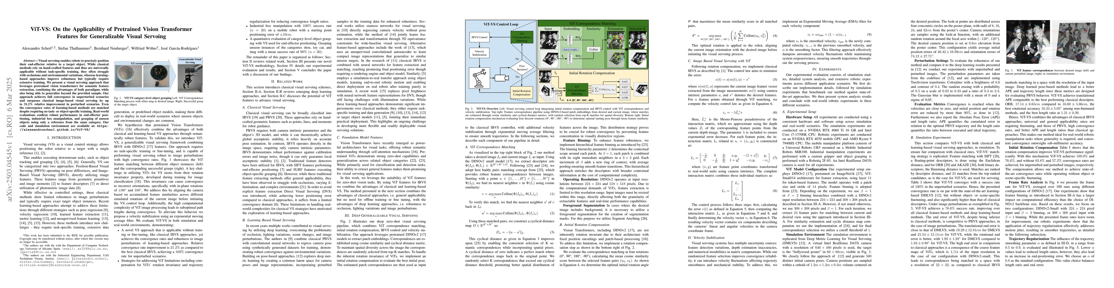 Thumbnail for ViT-VS: On the Applicability of Pretrained Vision Transformer Features
  for Generalizable Visual Servoing