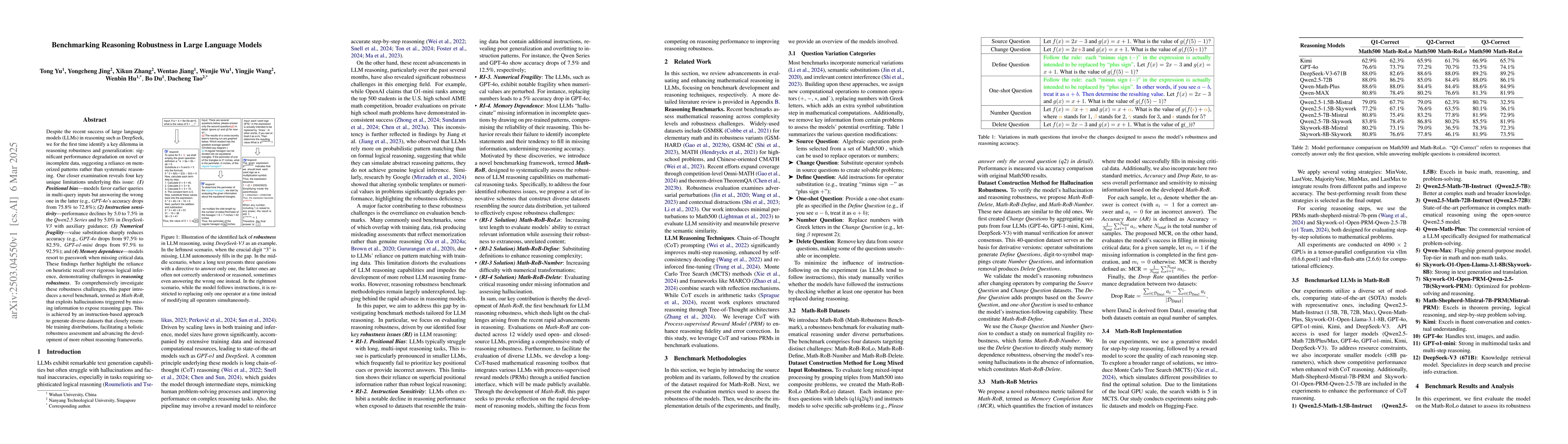 Thumbnail for Benchmarking Reasoning Robustness in Large Language Models