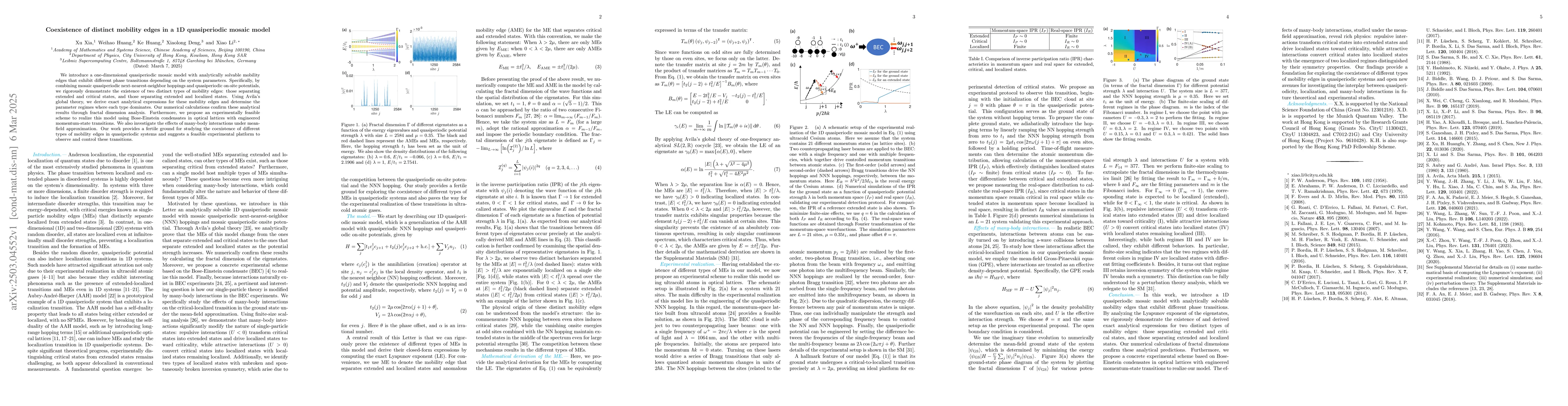 Thumbnail for Coexistence of distinct mobility edges in a 1D quasiperiodic mosaic
  model