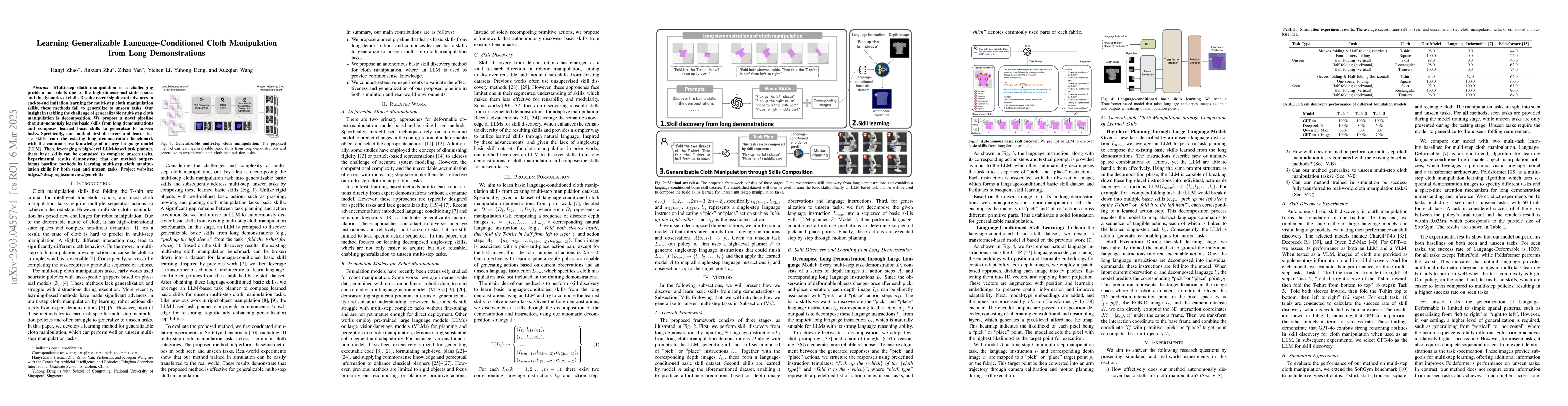 Thumbnail for Learning Generalizable Language-Conditioned Cloth Manipulation from Long
  Demonstrations
