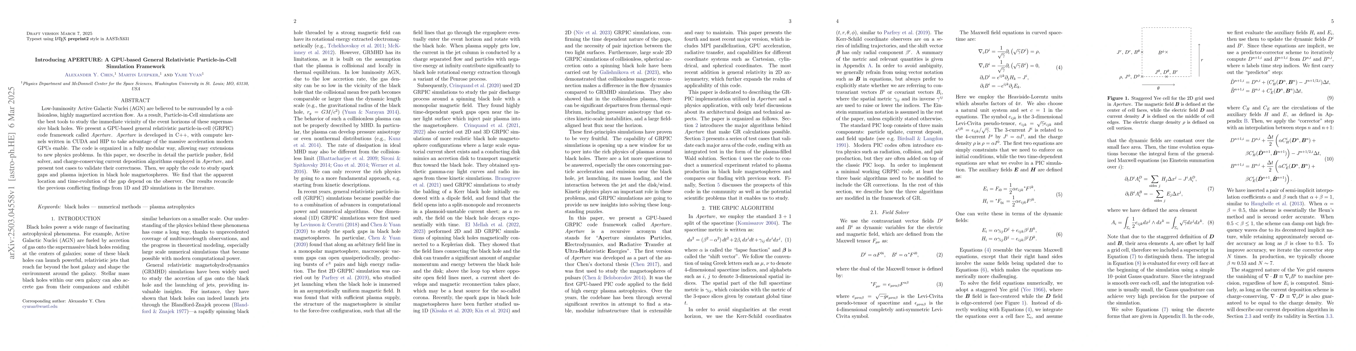 Thumbnail for Introducing APERTURE: A GPU-based General Relativistic Particle-in-Cell
  Simulation Framework