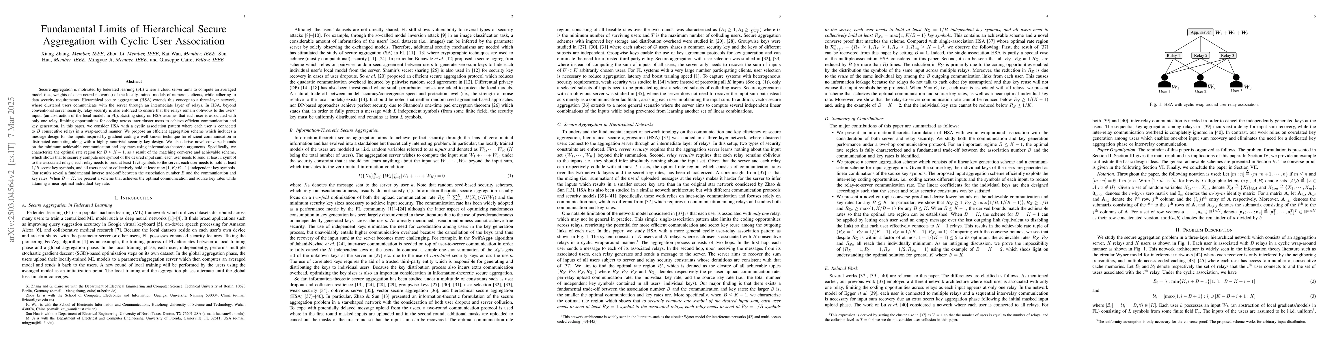 Thumbnail for Fundamental Limits of Hierarchical Secure Aggregation with Cyclic User
  Association
