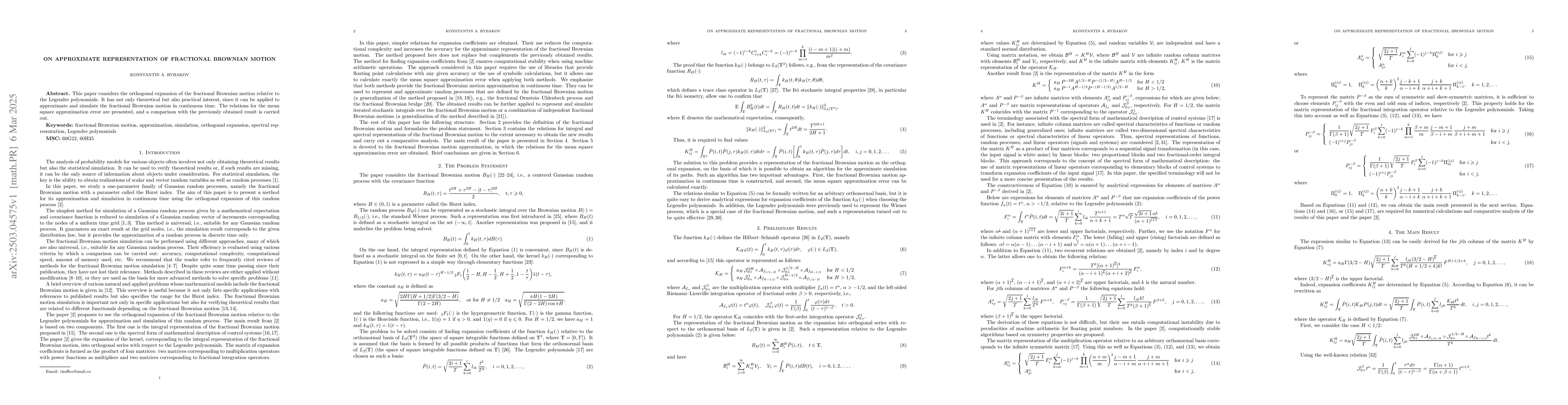 Thumbnail for On Approximate Representation of Fractional Brownian Motion