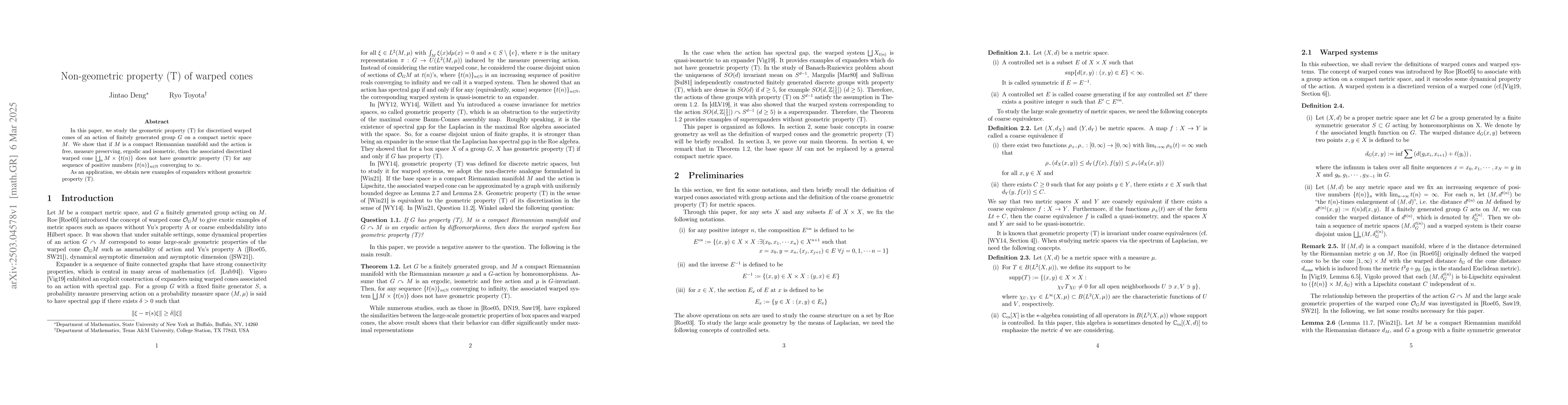 Thumbnail for Non-geometric property (T) of warped cones